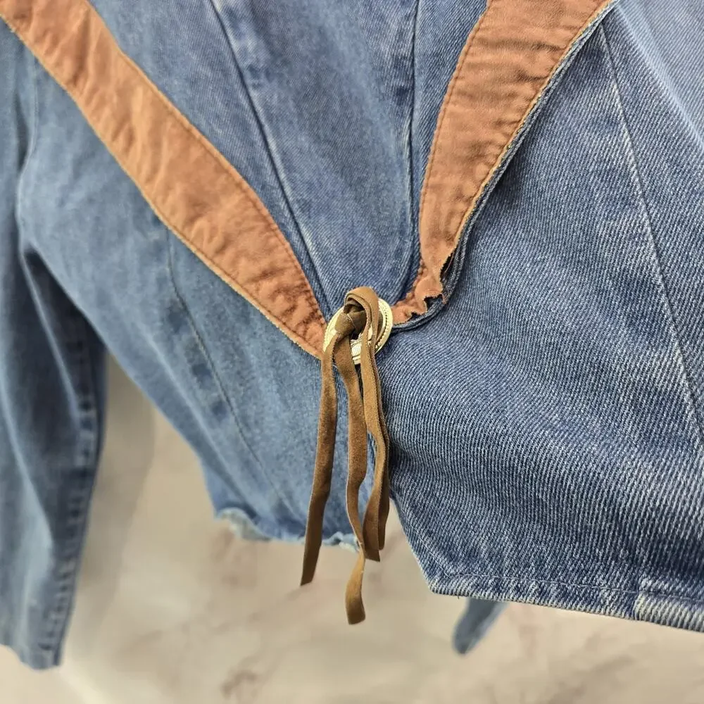 Vintage Southwestern Jacket Womens Large Jean 80s Y2K Concho Suede Leather Boxy - Picture 9 of 12